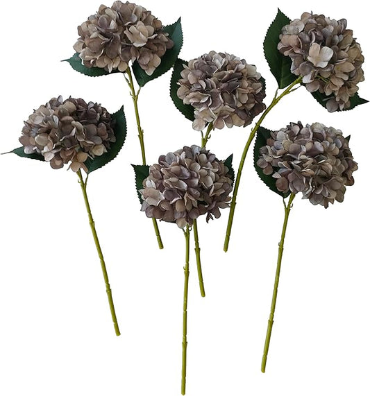 Coffee Hydrangea Artificial Flowers,10 Pcs Faux Coffee Hydrangea Flowers,Artificial Hydrangeas Flowers with Stems,Fake Hydrangeas,Silk Hydrangeas Flowers with Stems for Home Decor