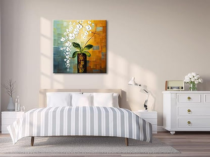 Wieco Art Beauty of Life Floral Oil Paintings on Canvas Wall Art Large Modern 100% Hand Painted Abstract White Flowers Stretched and Framed Artwork for Living Room Bedroom Home Decorations 32x32