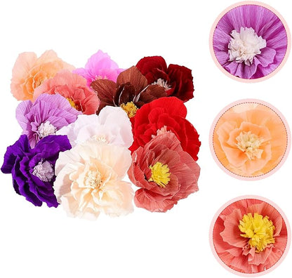 Garneck 11Pcs Multi-Color Paper Flower Decorations Crepe Handmade DIY Artificial Flowers for Party Home Wall Showcase Background Festive Decors