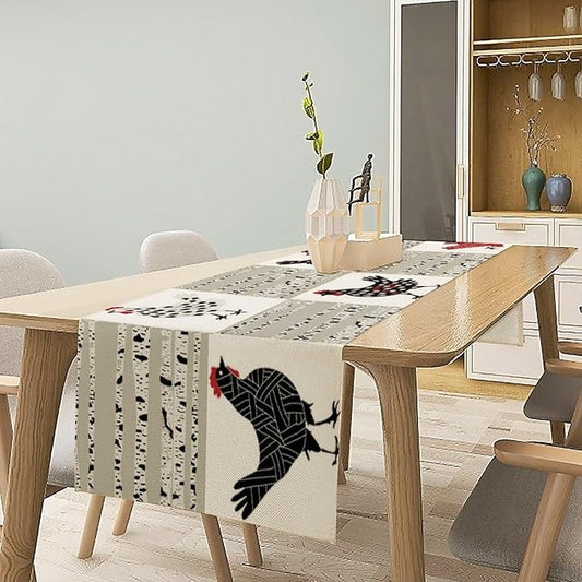 Farmhouse Rooster Table Runner, Rustic Farm Animals Funny Chicken Dinner Runner for Country Farmhouse Home Kitchen Dinner Table Party Decoration 13x108in
