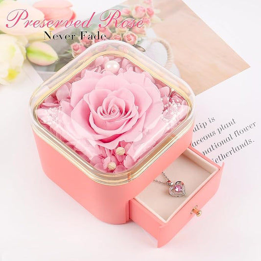 Beferr Birthday Gifts for Women Mom Preserved Real Rose with Necklace Eternal Roses Fresh Flowers for Delivery Prime anniversary Purple Gifts for Grandma Wife Daughter Sister