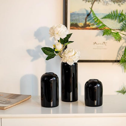 Glasseam Black Vases Set of 12, Unique Glass Vases for Decor, Cute Small Bud Vases in Bulk, Aesthetic Modern Vase for Flowers, Minimalist Single Flower Decorative Vases for Living Room Decorations