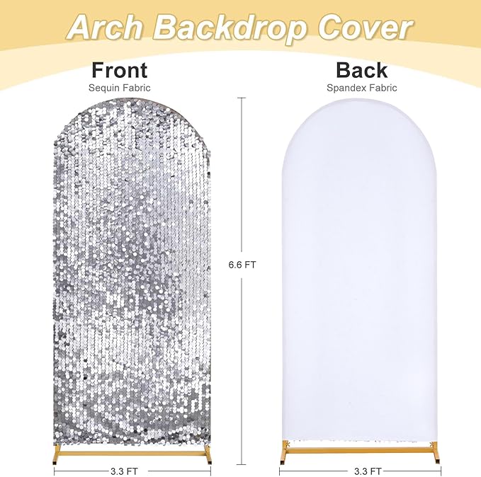 Fanqisi Silver Payette Sequin Arch Covers: 6.6FT Arch Backdrop Cover Gold Sparkly Backdrop Cover for Party Bridal Shower Decor