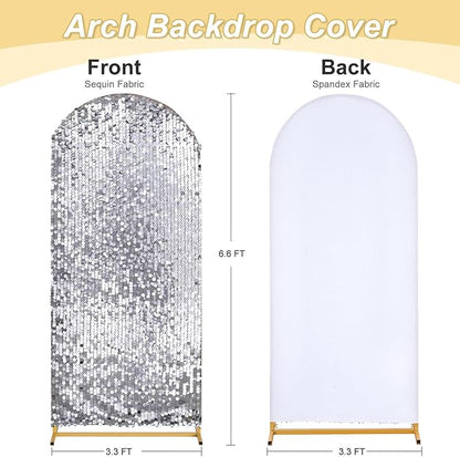 Fanqisi Silver Payette Sequin Arch Covers: 6.6FT Arch Backdrop Cover Gold Sparkly Backdrop Cover for Party Bridal Shower Decor