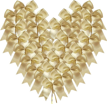 36pcs 4-1/2" Metallic Gold Bows with Twist Ties for Gift Wrapping Packing Christmas Decoration (4.5",W.Gold)