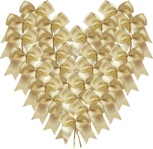 36pcs 4-1/2" Metallic Gold Bows with Twist Ties for Gift Wrapping Packing Christmas Decoration (4.5",W.Gold)