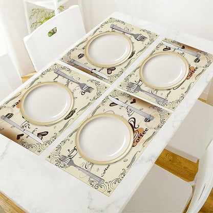Coffee Kitchen Placemats Vintage Rustic Coffee Theme Latte Tea Cup Cappuccino Placemats Table Kitchen Dining Party 12x18 Inch Set of 6