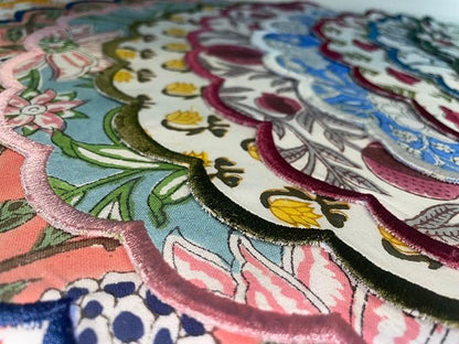 Ridhi Mix Bo-ho Round Place Mat Double Layer Floral Cotton Washable Placemats 15" Round Embroidery Block Print Table Mat Pack of 4-15 Inch Round
