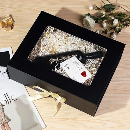 Black Extra Large Gift Box for Presents with Ribbon 16.5x13x5.3 Inches Clear Gift Box with Window Magnetic Closure Gift Boxes with Lids