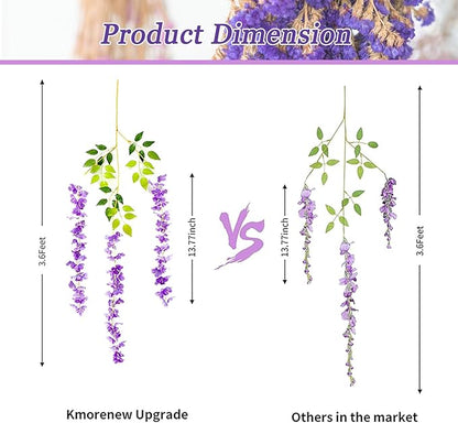 12 Pack Purple Wisteria Hanging Flowers Garland, 3.77 Feet Artificial Flower Vines, Fake Wisteria, Artificial Vines Hanging Garland for Backdrop Outdoor Yard Garden Decor