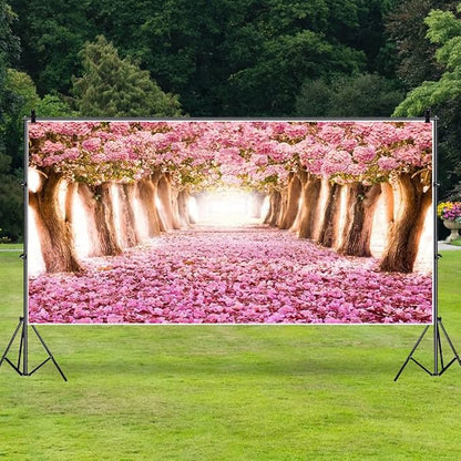 AOFOTO 20x10ft Spring Cherry Blossom Backdrop Sweet Pink Flowers Tree Floral Petal Boulevard Photography Background Baby Shower Photo Studio Props Girl Infant Adult Artistic Portrait Vinyl Wallpaper