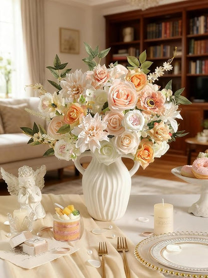 Artificial Flowers,Champagne Pink Silk Fake Flowers for DIY Wedding Bridal Bouquets, Wedding Cake Flowers for Table Centerpieces Baby Shower Birthday Party Home Decorations