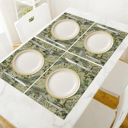 Retro Plant Placemats Set of 4, 17x12 Inch Green Leaves Retro Elegant Nature Plant Aesthetic Table Mats for Home Party Kitchen Dining Decor