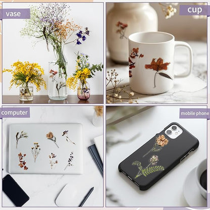 Natural Flower Sticker for Scrapbooking,PET Nature Plant Stickers Floral Stickers Vintage Craft Sticker,for Journaling Scrapbooking Clear Flower Decal (Style A)