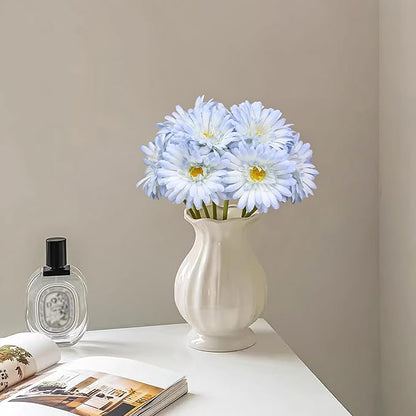TOPIA Artificial African Daisies Flowers African Daisy Silk Flowers Artificial Gerbera Daisies Pack of 10 (Light Blue)