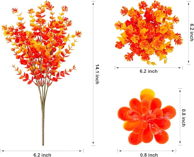 Artificial Faux Fall Mums Flowers Plants for Outdoor Outside, 12 Bundles Fake Autumn Orange Daisy Plastic Shrubs Greenery Realistic UV Resistant for Front Door Porch Patio Balcony Garden Yard Decor