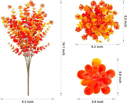 Ivydale Artificial Flowers for Outdoor Spring Decoration, 12 Bundles Eucalyptus Fake Plants UV Resistant, Faux Flowers Plastic Greenery Bushes Shrubs for Home Porch Outside Decor (Fall)