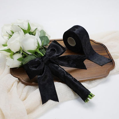 Black Velvet Ribbon for Halloween 1-1/2 inch Wide Double-Sided Glossy Fabric Ribbons for Christmas Tree Decor Gift Wrapping Flower Bouquet DIY Crafts 10Yd