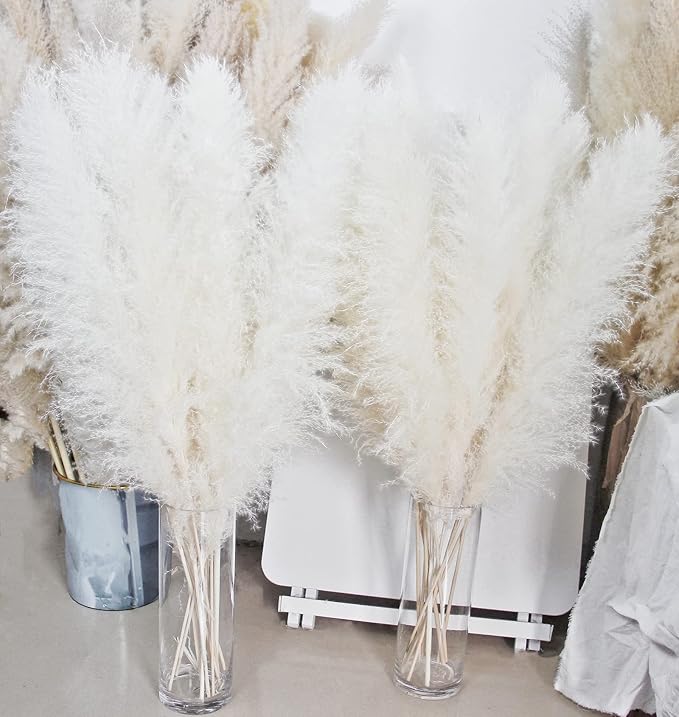 10 Stems 40-inch White Pampas Grass Decor Tall, Large Pampas Grass, Boho Neutral Home Decor Bouquet. Fluffy Pampas Grass for Floor Vases, Wedding Floral Arrangements, Wall Decor, Farmhouse Table Decor