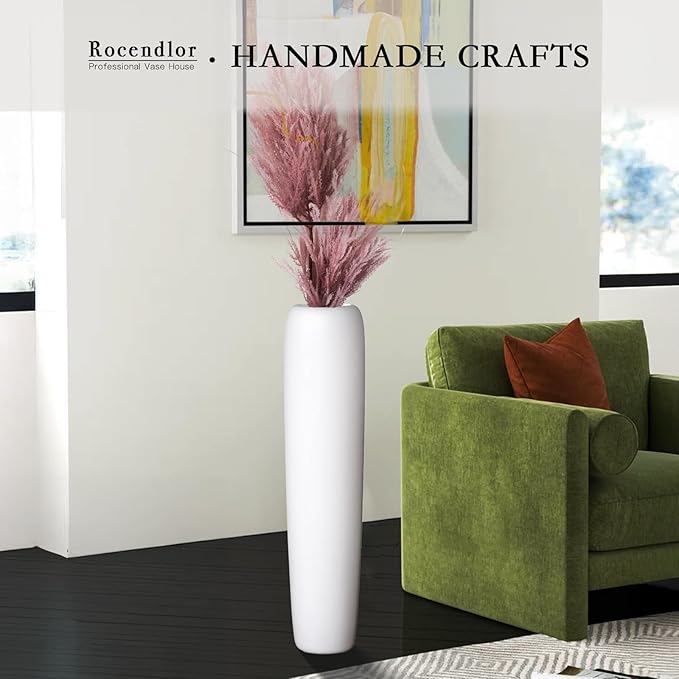 27.5" White Vase for Home Decor - Tall Floor Vase for Living Room, Bedroom, Office - Elegant Minimalist Tall Vases for Large Dried Stems, Pampas Grass, Artificial Branches
