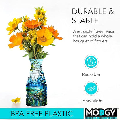 MODGY Expandable Flower Vase Plastic Decorative Modern Vases for Flowers Centerpieces Dining Table Decor Living Room Bathroom Wedding Office, Tiffany - Iris