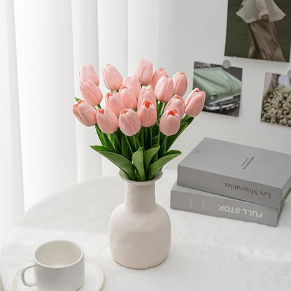 KAOYOO 18PCS Artificial Tulip Flowers Bouquet - Faux Latex Tulips for Home Decor,Office Desk,Kitchen Table,Wedding Centerpiece,Party,Spring Decoration(Pink,18 Pack)