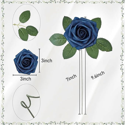 Artificial Flowers, 50pcs Artificial Rose for DIY Wedding Bouquets Centerpieces Arrangements, Navy Blue Foam Roses with Stem for Bridal Shower Party Home Decorations