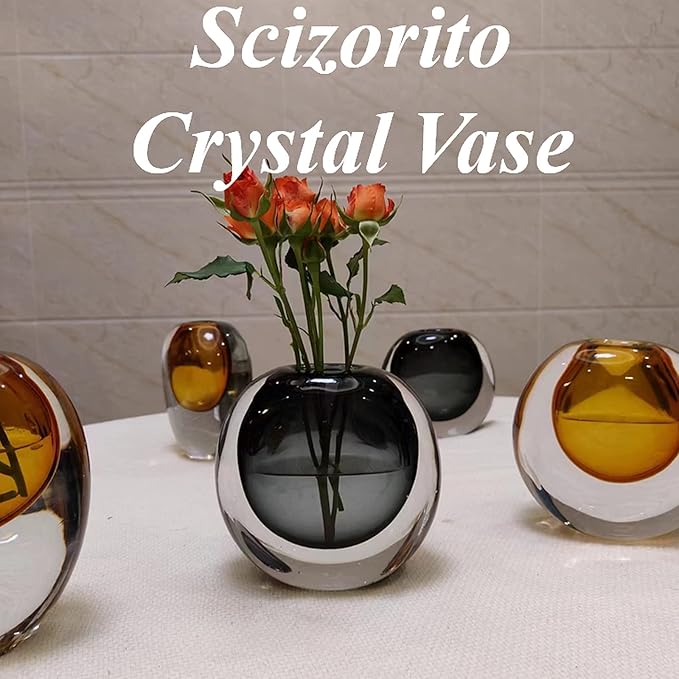 Crystal Vase, Modern Decorative Vase, Minimalist Floral Vase, Light Luxury Style for Home Decor, Centerpiece, Office, Pampas Grass, Dried Flowers, Flowers and Buds (Grey)