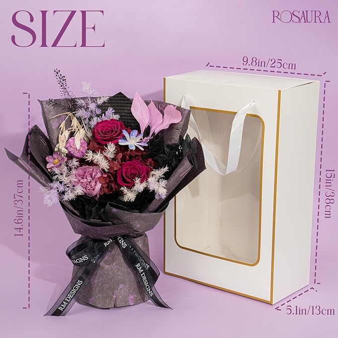 Rosaura Preserved Flowers Bouquets, Natural Real Roses for Delivery Prime, Forever Rose Bouquets Valentine's Day, Mother's Day, Christmas, Birthday Gifts-Dark Purple (with vase)