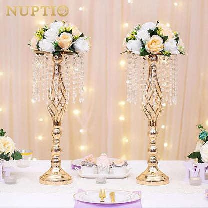 NUPTIO Artificial Flower Centerpieces for Tables: 6 Pcs Peachy Champagne & White Flower Ball Arrangement for Wedding Party - 9.5 Inch Diameter Floral Rose for Bridal Shower Decor