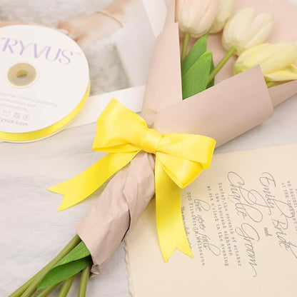 Daffodil Yellow Satin Ribbon, Double Faced 1 Inch X 25 Yards Daffodil Ribbon, Premium Satin Ribbon for Gift Wrapping, Crafts, Hair Bow Making, Sewing, Flower Bouquet, Wedding Party Decor