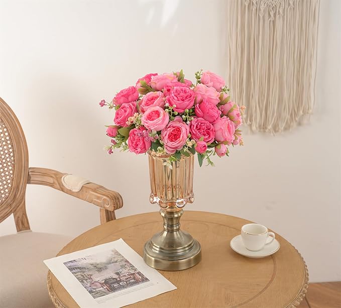 4 Bunches Peonies Artificial Flowers, Silk Peonies Flowers Fake Bouquet Faux Floral Arrangements for Centerpiece Table Wedding Party Home Decor (4, Rose Red & Pink)