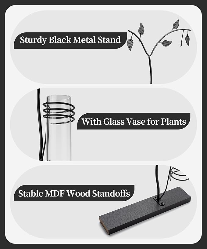 Afuly 4x6 Picture Frame Black with Metal Stand Glass Vase, Double Sided Glass Photo Frames, Wood Picture Frames Desk Modern Home Decor Anniversary wedding Gift for Couple Grandma Mom
