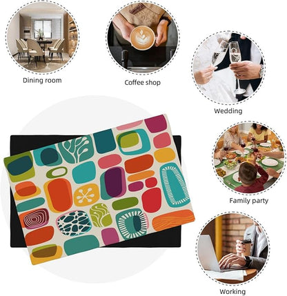 Mid Century Colorful Modern Placemats Set of 4,Kitchen Table Mats for Dining Outdoor Home Decor 12x18 Retro Place Mats 4 PCS, Style-15