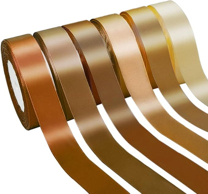 150 Yards Brown Satin Ribbon 1 Inch 6 Rolls Assortment Ribbons for Crafts Gift Wrapping Flower Bouquet Wedding Invitations Birthday Party Festival Decoration Hair Bows