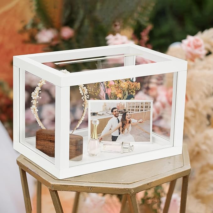 AW BRIDAL Acrylic Wedding Card Box for Reception, 10.5"x7"x7" Clear Glass Gift Box Money Envelope Boxes for Birthday Graduation Party, Wedding Bridal Shower Bride Gifts