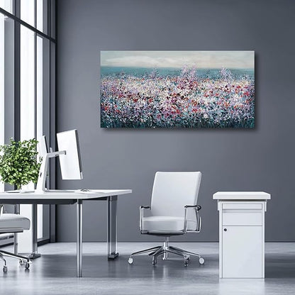 CHUDANHAO Purple and White Wildflowers Wall Paintings Ocean Wall Decor for Bedroom Seascape Painting Art Dining Room Hotel Decorations 24"x48"