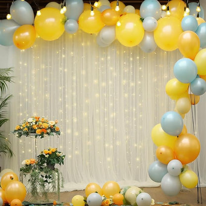 10×10ft Cream White Tulle Backdrop Curtain with Lights String for Parites, Sheer Photo Curtain Backdrop Drapes for Wedding Party Photography Backgrounds