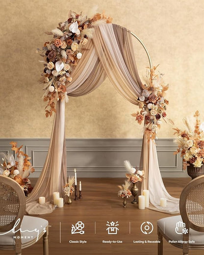 Ling's Moment Wedding Arch Draping Fabric 3 Panels 20Ft Chiffon Fabric,Sheer Draping Fabic for Wedding Arrangement Ceremony Reception Backdrop Party Swag Home Decor (Nude & Walnut Brown)