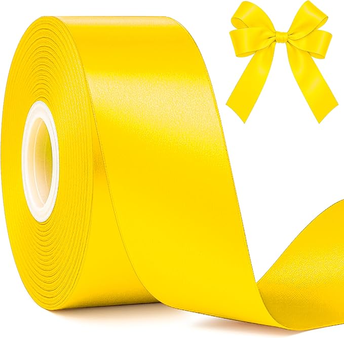 Fullive 1 1/2 Inch Yellow Ribbon, 30 Yards Ribbons for Crafts, Polyester Satin Ribbon for Gift Wrapping for Birthday Christmas Decorations Party Favor DIY Bows Floral Arrangements Wrapping Bouquet
