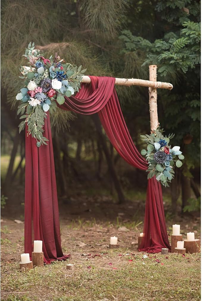 Grey White Wedding Arch Flowers, Faux Flower Swag Set of 2, Grey White Floral Swag for Wedding Arch Welcome Signs, Reception Ceremony Signs Decor