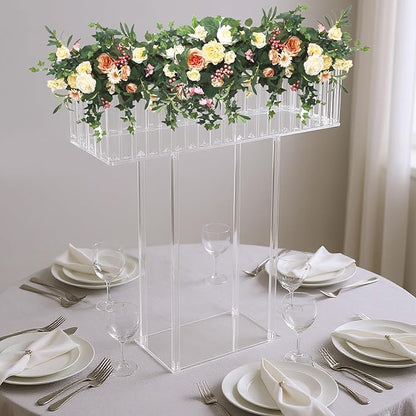 Tall Acrylic Vase 23.6In Wedding Flower Stand Acrylic Centerpiece Stand Geometric Floral Vase Flower Arrangement Holder Rectangular Floral Display Rack for Birthday Party, Table Decorations