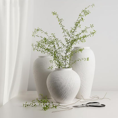Vintage Ceramic Vase, Minimalist Texture Stone Patterned White Flower Vase, Decorative Vase for Living Room Shelf Farmhouse Dining Table Centerpiece Decor (White Texture 12.6'')