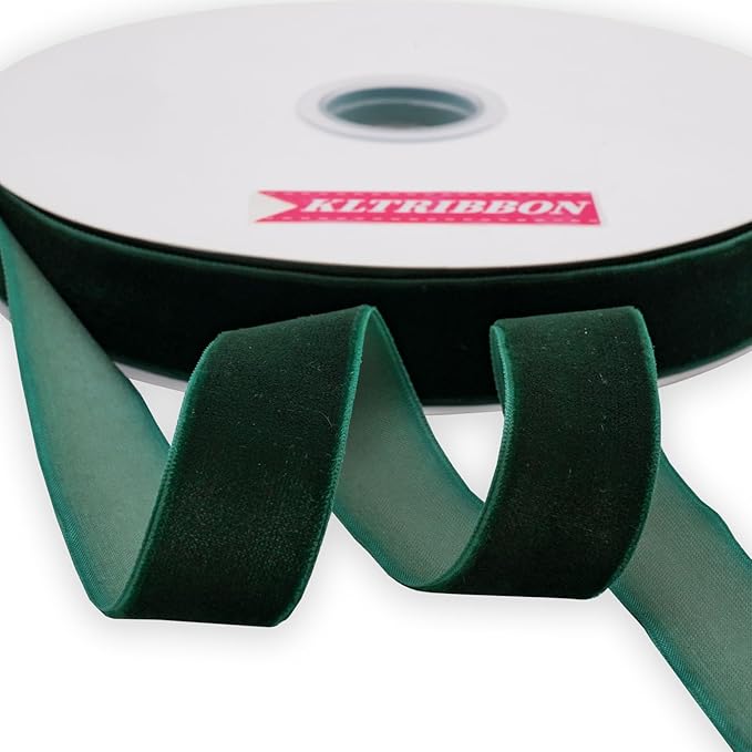 Nylon Velvet Ribbon Single Faced,1 Inch X 25Yards Spool (Dk Green)