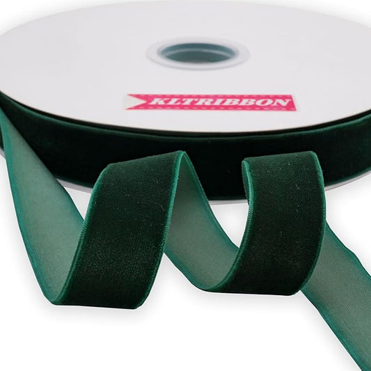 Nylon Velvet Ribbon Single Faced,1 Inch X 25Yards Spool (Dk Green)