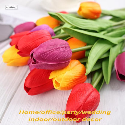 30pcs Tulips Artificial Flowers, Artificial Latex Real Touch Tulips Flowers Bouquet for Mother's Day Easter Wedding Party Home Decor-Multi 6 Color