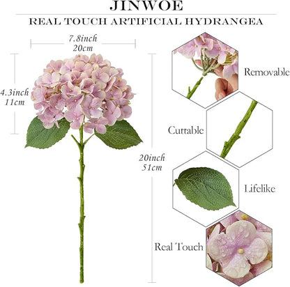 4Pcs 20" Dusty Pink Real Touch Fake Hydrangea Flowers,Full Lifelike Silk Artificial Hydrangeas Fake Flowers for Bouquet Table Centerpieces Spring Wedding Indoor Home