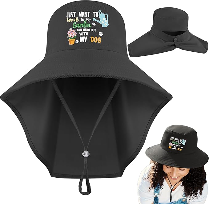 Garden Hats for Women Gardener Gifts Sun Protection Wide Brim Embroidered Hat with Neck Flap for Christmas Birthday