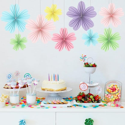 zilue Paper Fans Party Decorations Paper Flowers Decorations for Wall Classroom Floral Backdrop Baby Shower Birthday Party Flower Wall Decor Pack of 9 Pastel