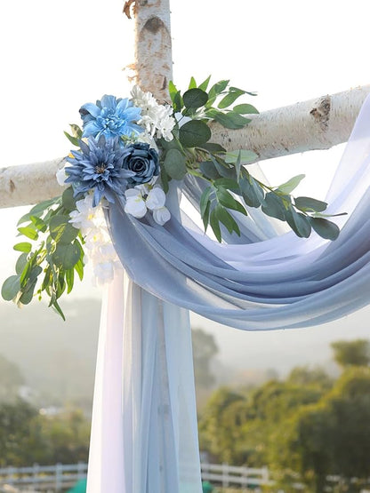 ASTRYAS Dusty Blue Artificial Flowers Combo Fake Silk Dahlia Roses with Stem for DIY Wedding Bouquet Arrangements Bridal Shower Party Home Decorations